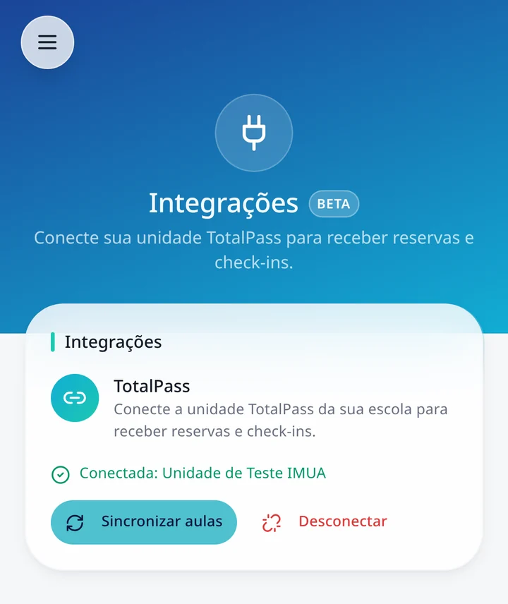 Tela de integração com Wellhub e TotalPass